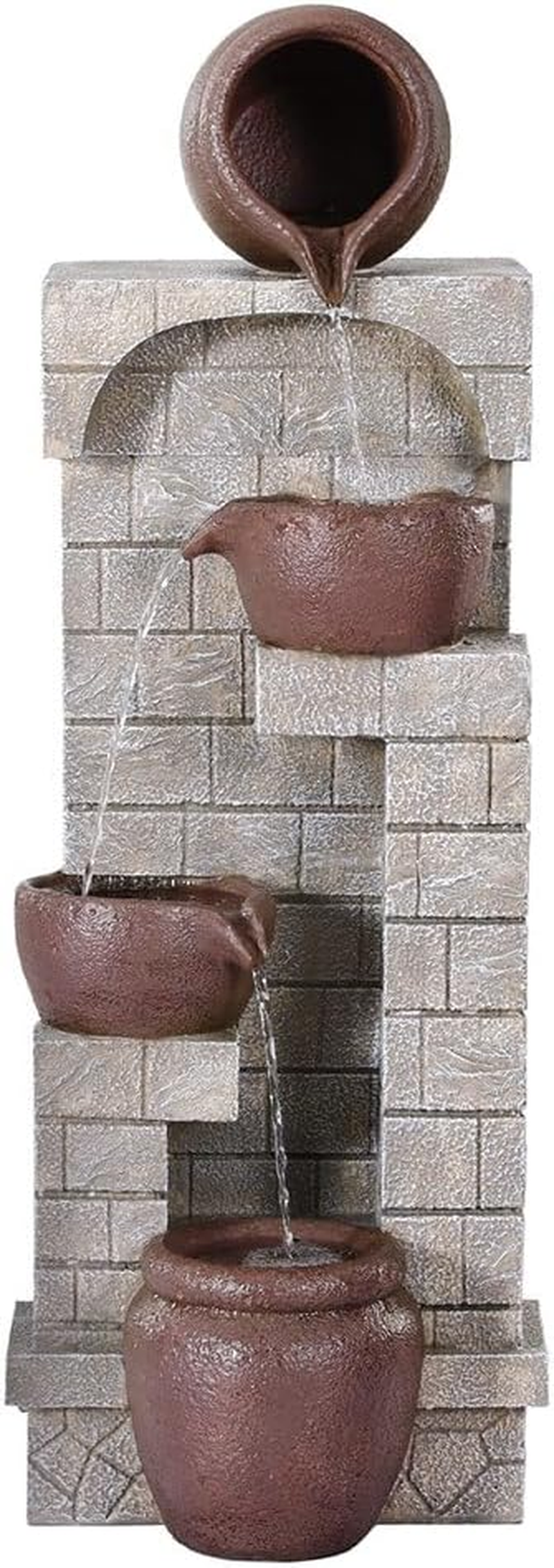 Gardeon Solar Fountain Water Feature Pot Outdoor Indoor 4-Tier Cascading Brown image number 5
