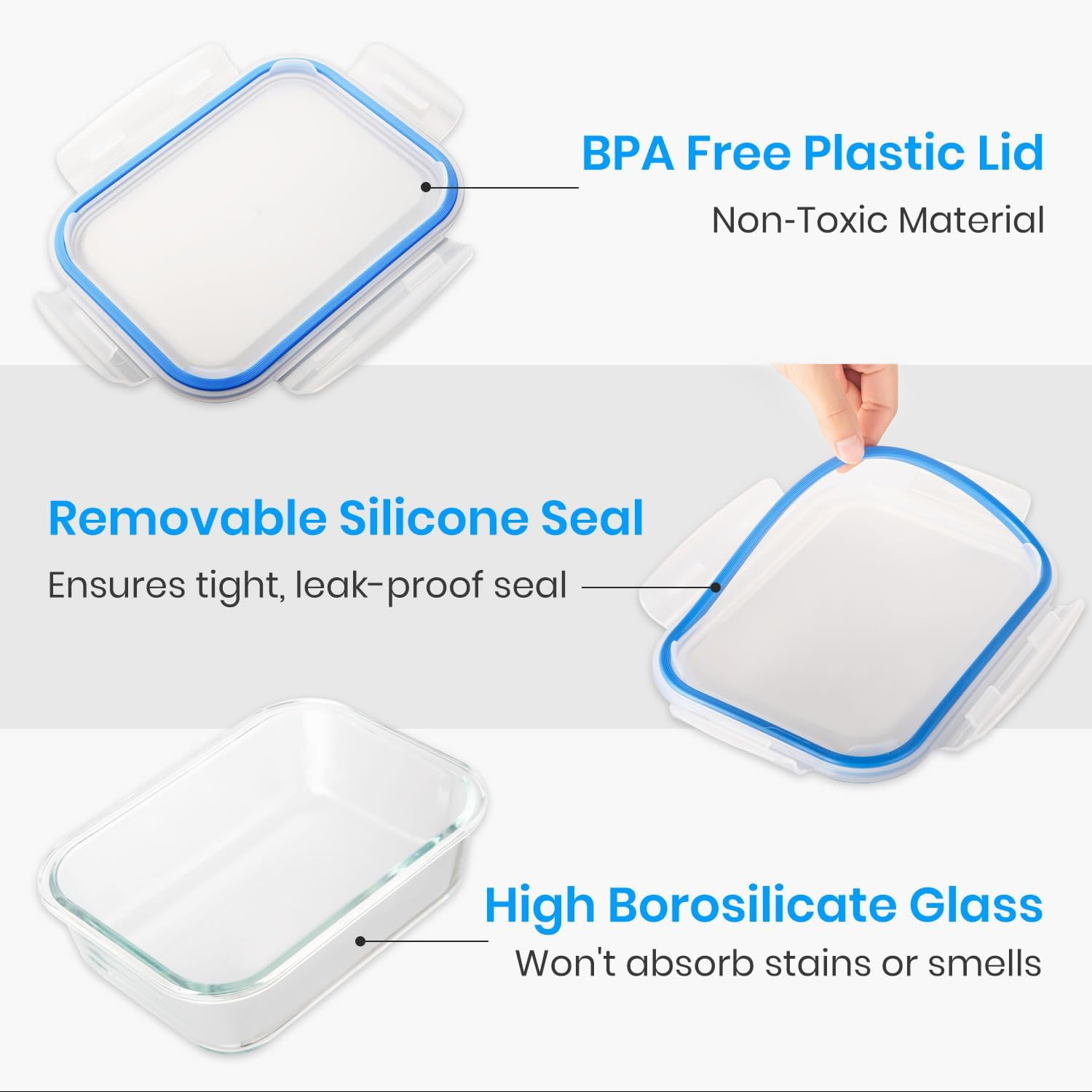 Stelive 10 Pack Glass Food Storage Containers (1040ML&370ML), Glass Meal Prep Containers, Airtight Lunch Bento Box with Leakproof Lids for Kitchen Storage & Organisation, for Microwave, Oven & Freezer image number 6