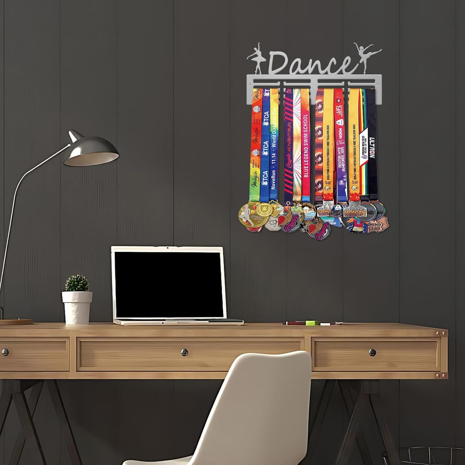 Resama Medal Hanger Holder Display Wall Rack Frame Shelf-Medal Hanger Awards Ribbon Soccer,Gymnastics,Holder Display Rack for 60 Medals - Basketball image number 5