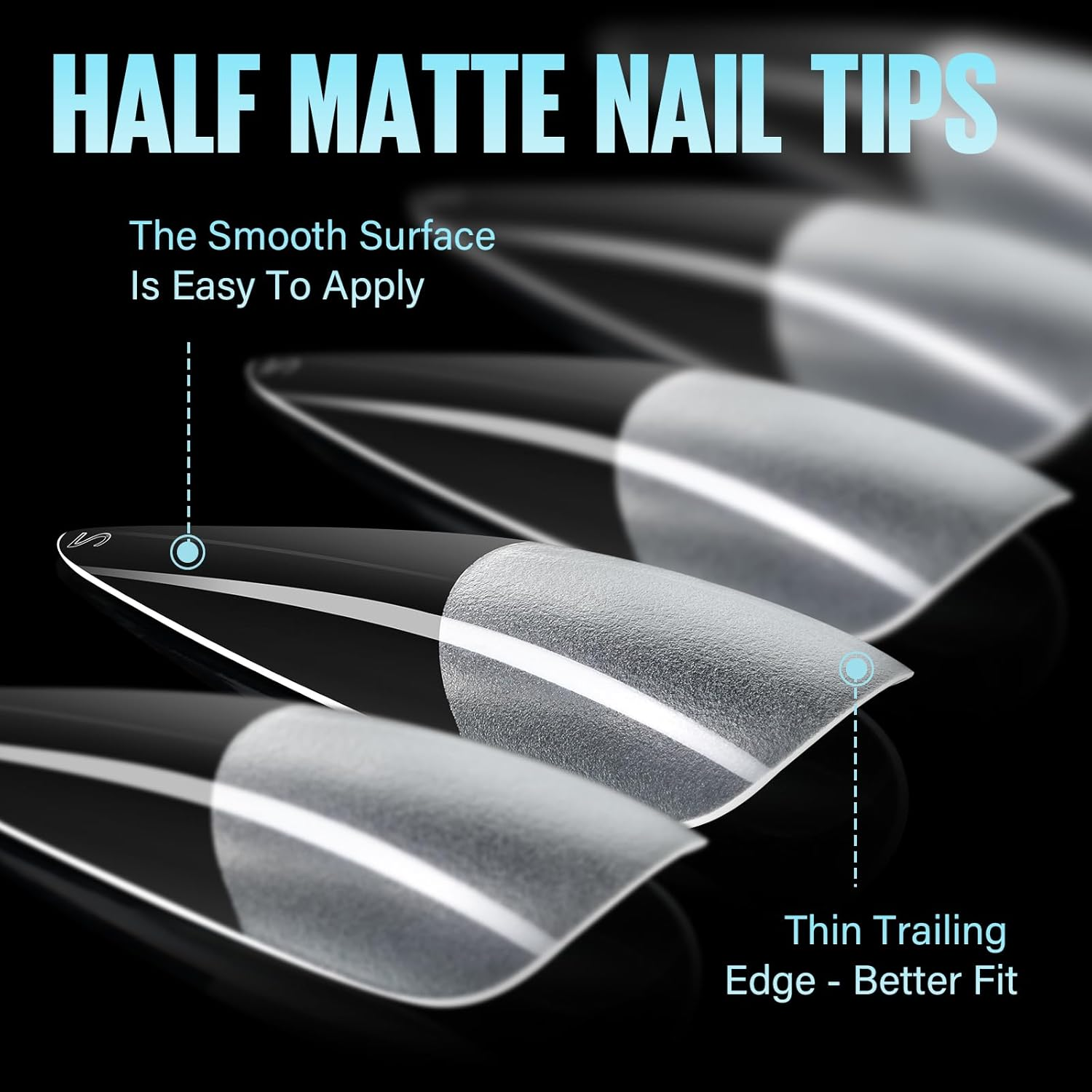 TOMICCA Long Almond Shaped Nail Tips, 240PCS Half Matte Soft Gel Tips, No File Needed, Full Cover False Nails, Clear Acrylic & Strong Tip for Press on Extension - 12 Sizes image number 1