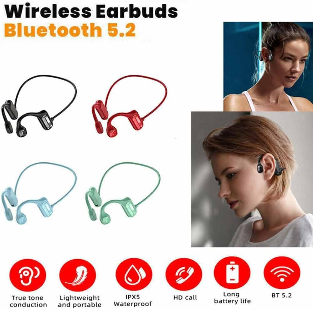 Bone Conduction Sports Headphones,Bluetooth Wireless Earphones, Waterproof Headset Open-Ear Sports Earphones for Running,Workout,Cycling,Driving,Gym (Black)