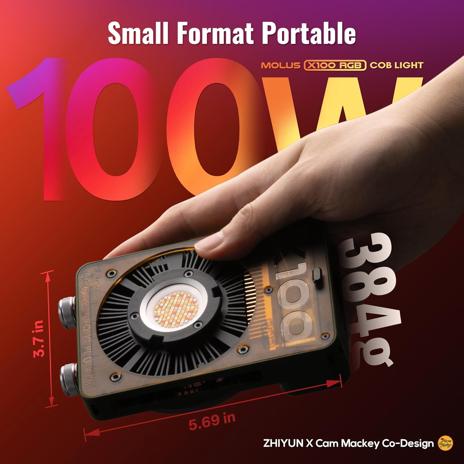 ZHIYUN MOLUS X100 RGB PRO 100W Video Light [Official] V2 Upgraded Version Professional Photography Lighting Portable Continuous Output Lighting 2500K~10000K CRI&ge;95 TLCI&ge;97 Only 384G for Youtuber TT image number 4