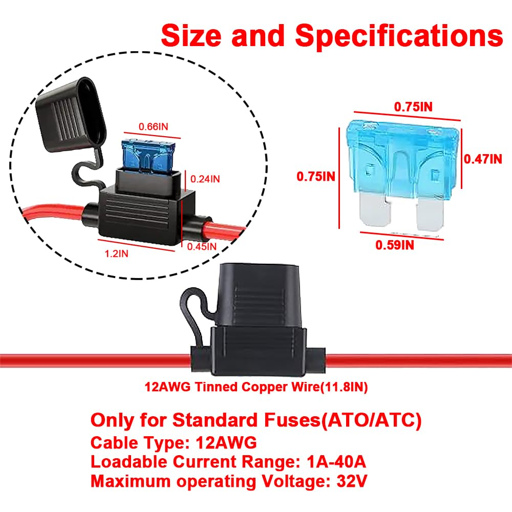 Upgraded 12 AWG Waterproof Fuse Holder with 55 Pcs Standard Car Auto Fuses, 6 Pack Inline Fuse Holder 32V Line Fuse Holders for Marine Auto (Medium) image number 2