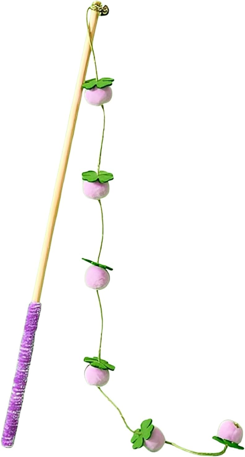 Rronnoy Cat Wand Toy - Fruit Design String with Non-Slip Handle | Cat Pole Toy | for Kitten Indoor Play Boredom Bird Fish Mouse