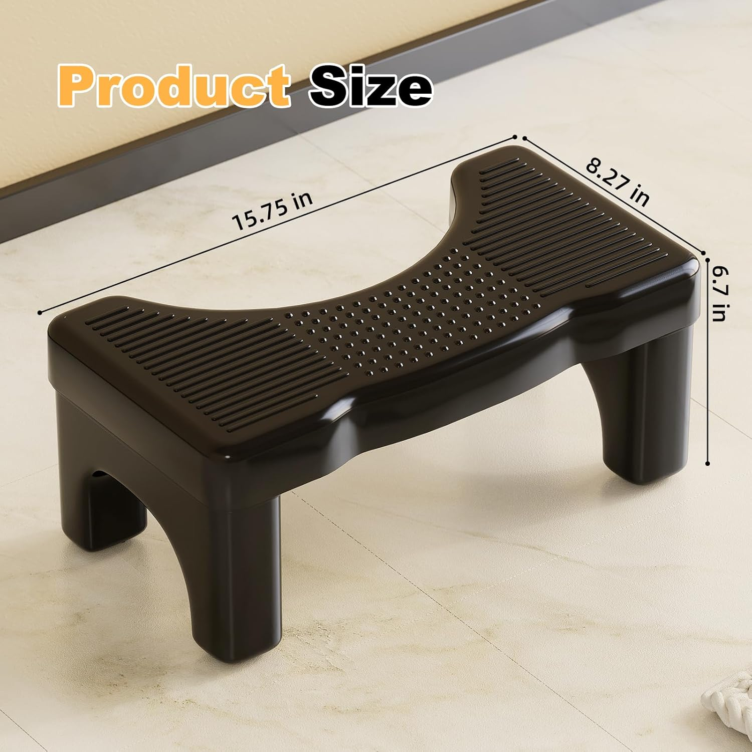 Black Toilet Stool Squat Adult, 7" Squatting Poop Stool for Toilets, Bathroom Foot Rest Stools for Pooping, Potty Toilet Step Stool for Toddlers & Adults, Non-Slip Pads image number 6