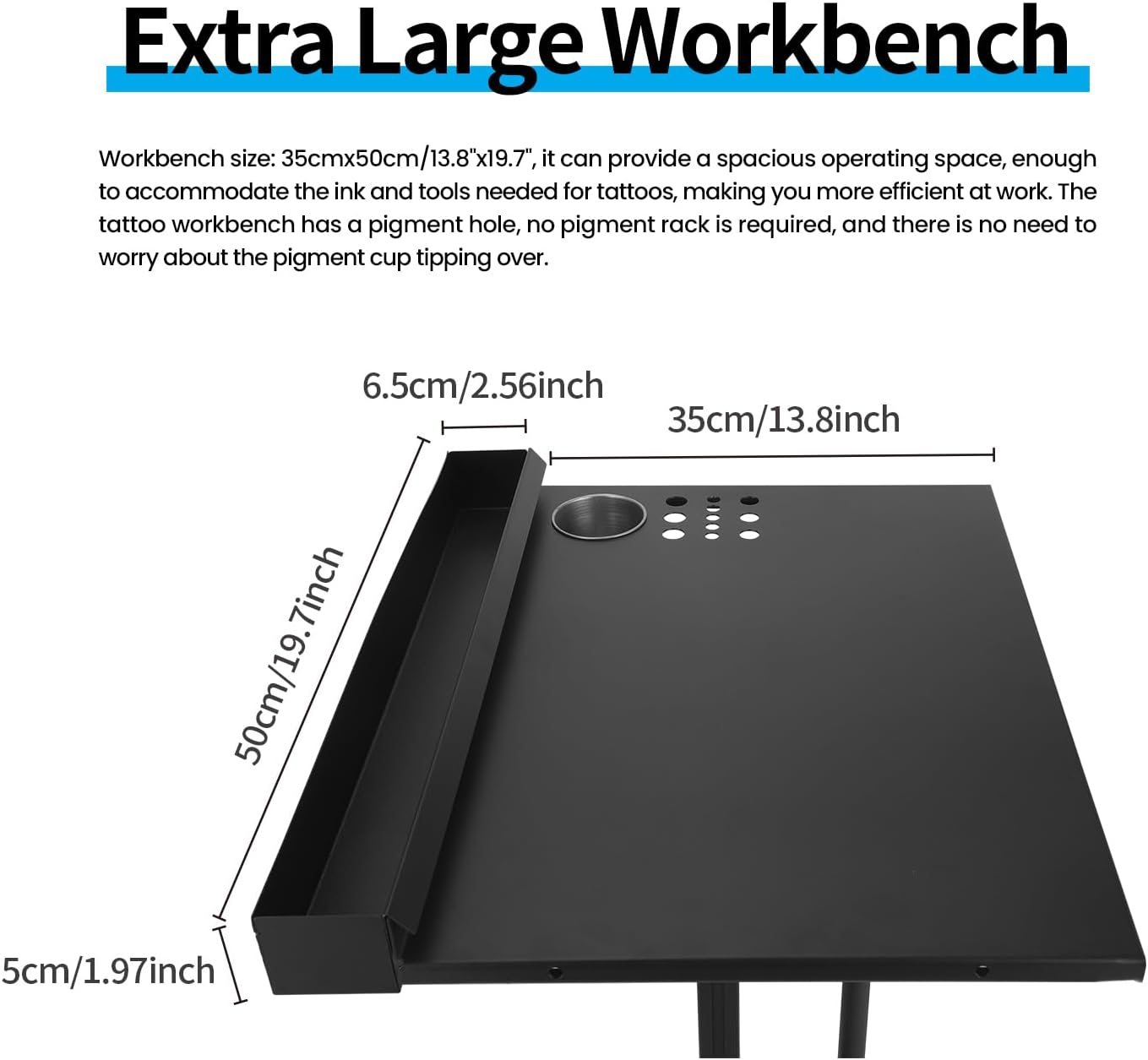 Tattoo Work Station Tattoo Salon Tray Cart Portable Work Table with Detachable Storage Shelf Tattoo Armrest Stand Adjustable Height Tattoo Stand Desk for Tattoo Supplies and Equipment image number 5