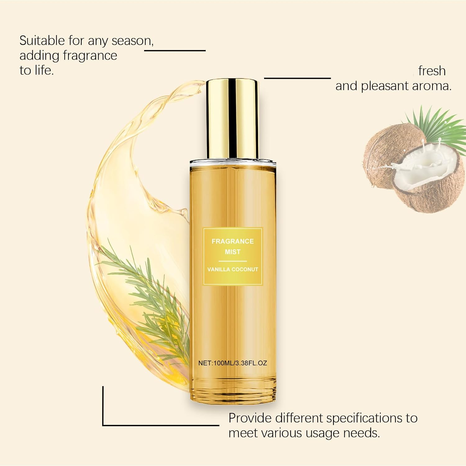 Vanilla Coconut Fragrance Mist, Long Lasting Hair and Body Mist, Body Spray Perfume Women, Long-Lasting Fragrance, Vanilla Coconut Passion Body Spray, Lightweight & Refreshing, for Women & Men (2Pcs) - 2Pcs image number 1