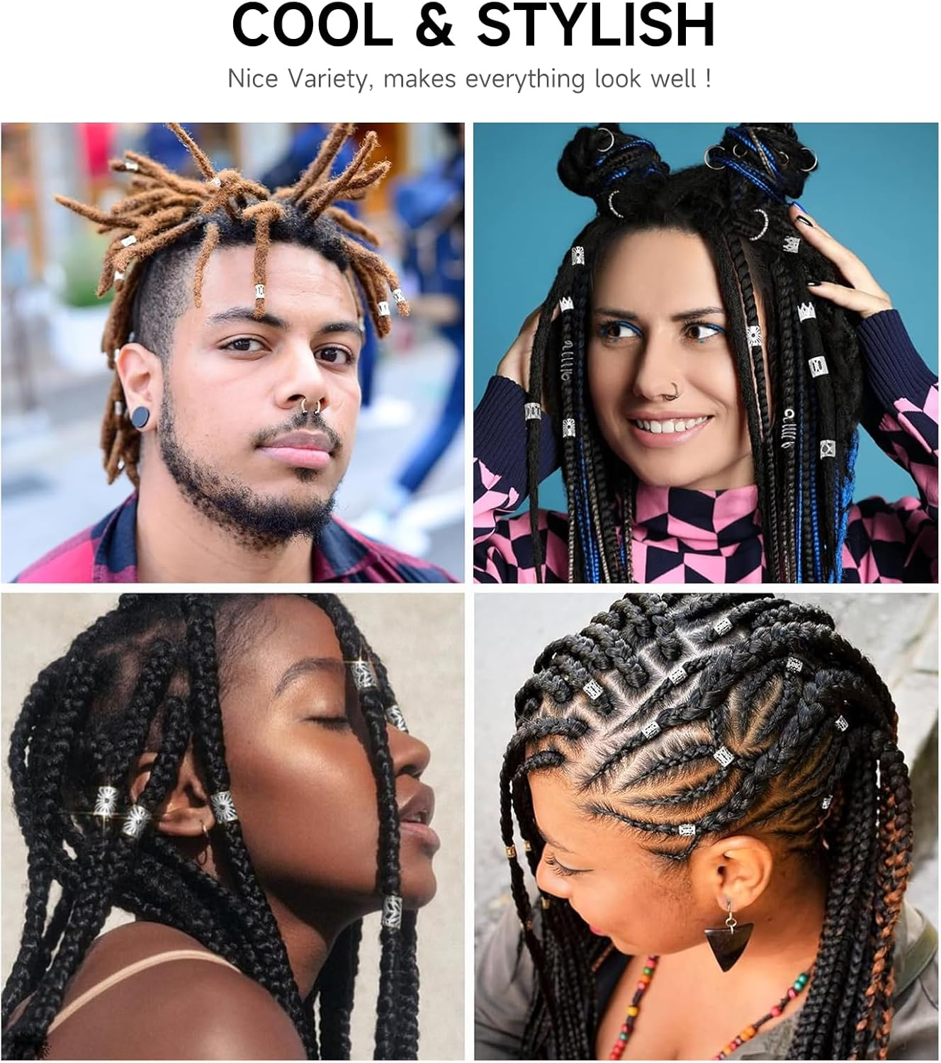 LMXMGRG 290Pcs Silver Jewelry for Braids,Loc Jewelry for Hair Dreadlock,Dreadlocks and Beards Metal Braid Clips Metal Gold Braids Rings Cuffs Clips for Dreadlock Accessories Hair Braids Jewelry Decorations image number 5