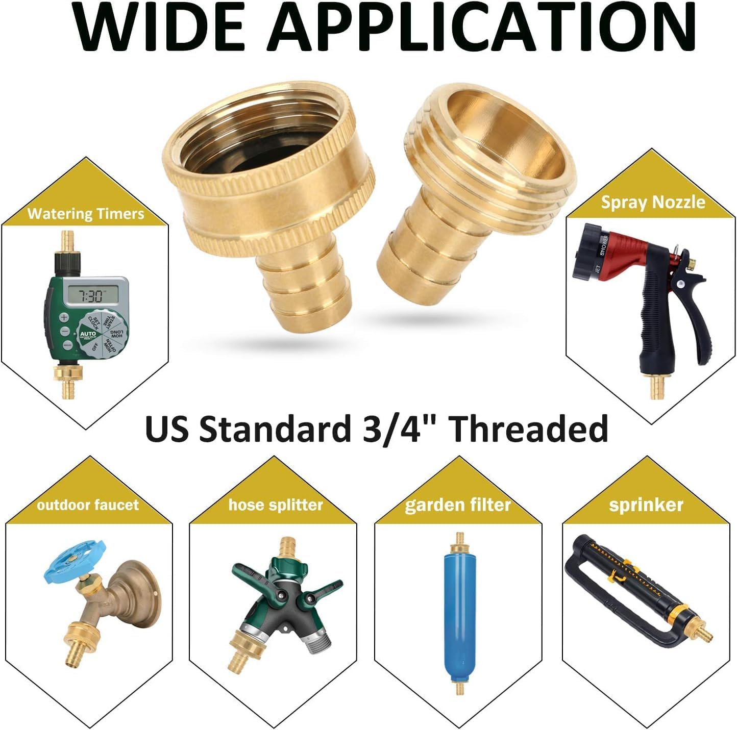 2 Sets Brass Garden Hose Repair Kit,Solid Brass Female and Male Hose Connector ，Fit for 3/4" or 5/8" Garden Hose Fitting image number 1