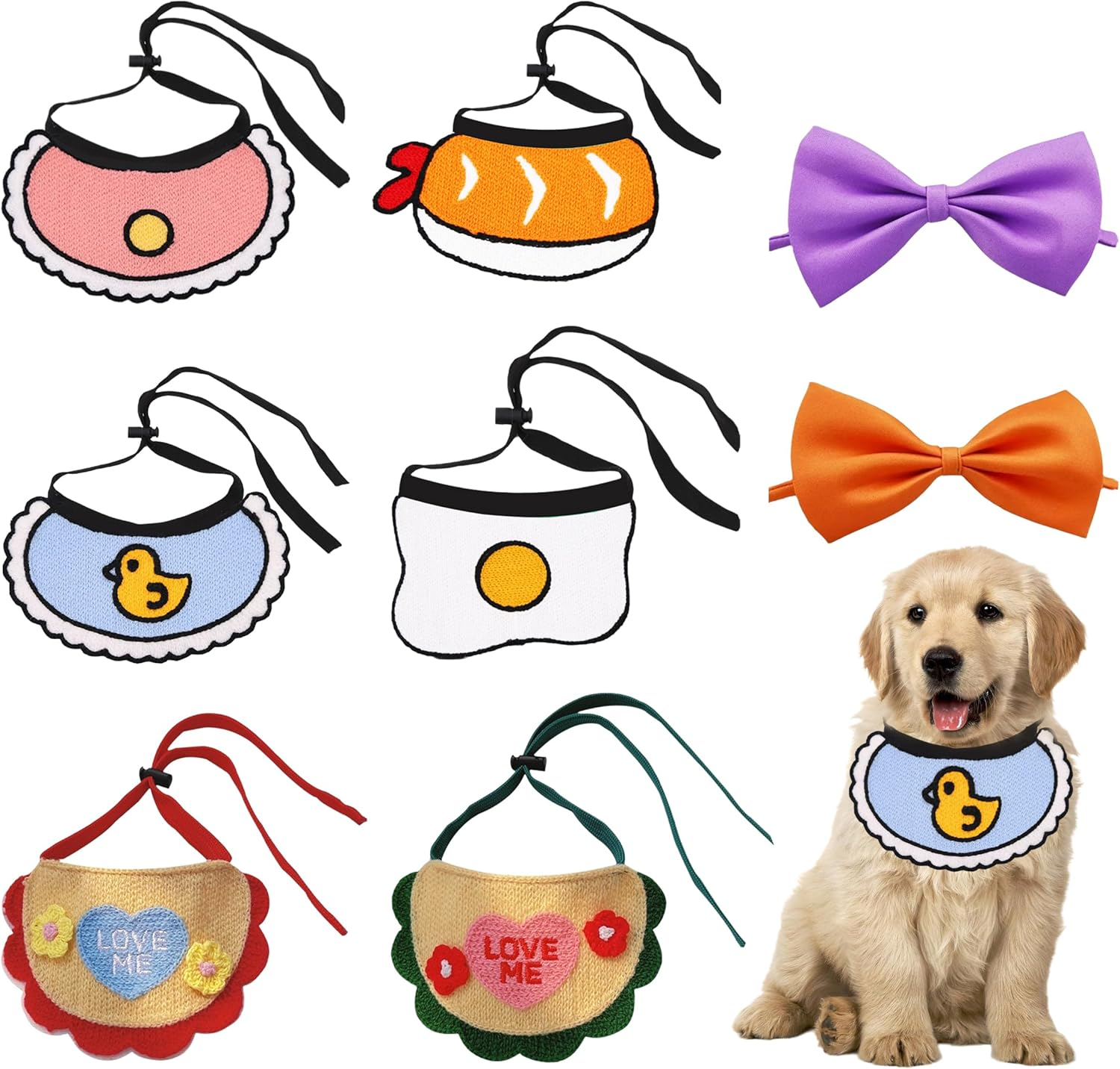 JIEYUMAO Dog Bandanas, 8 Pack Pet Neckerchief, 6 Styles Dog Kerchief with Bow Tie, Cute Triangle Dog Scarf Cat Bandana for Small Medium Dogs Cats Pet image number 6