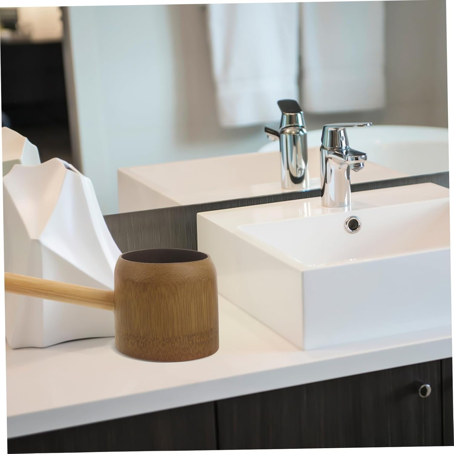 Healeved Bamboo Shampoo Spoon Dipper Water Bucket Indoor Watering Ladle Bath Cup for Rinsing Hair Shower Bucket Bathroom Mug Bath Rinser Cup Bath Water Cup Bathroom Shower Ladle Ladles image number 2