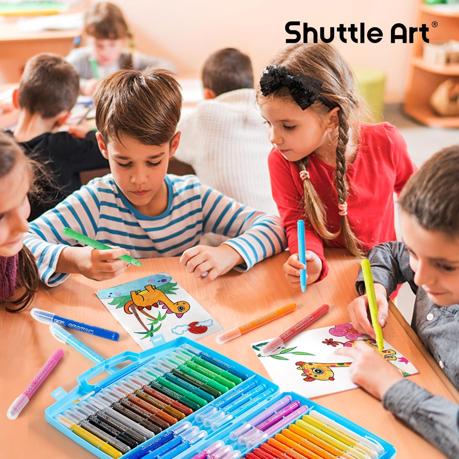 Shuttle Art Gel Crayons for Toddlers, 48 Colours Non-Toxic Crayons Set with 1 Brush and Foldable Case for Kids Children Colouring, Crayon-Pastel-Watercolour Effect, Ideal for Paper image number 1