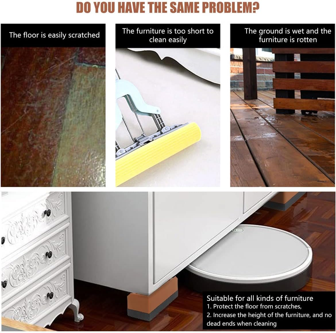 Bed Risers Heavy Duty Adjustable Furniture Risers Stackable Desk Lifts Leg Extenders with anti Slip Pad for Table Couch Sofa Chair Bed Frame Feet Accessories Supports up to 1102 Lbs (4 Pairs) image number 1