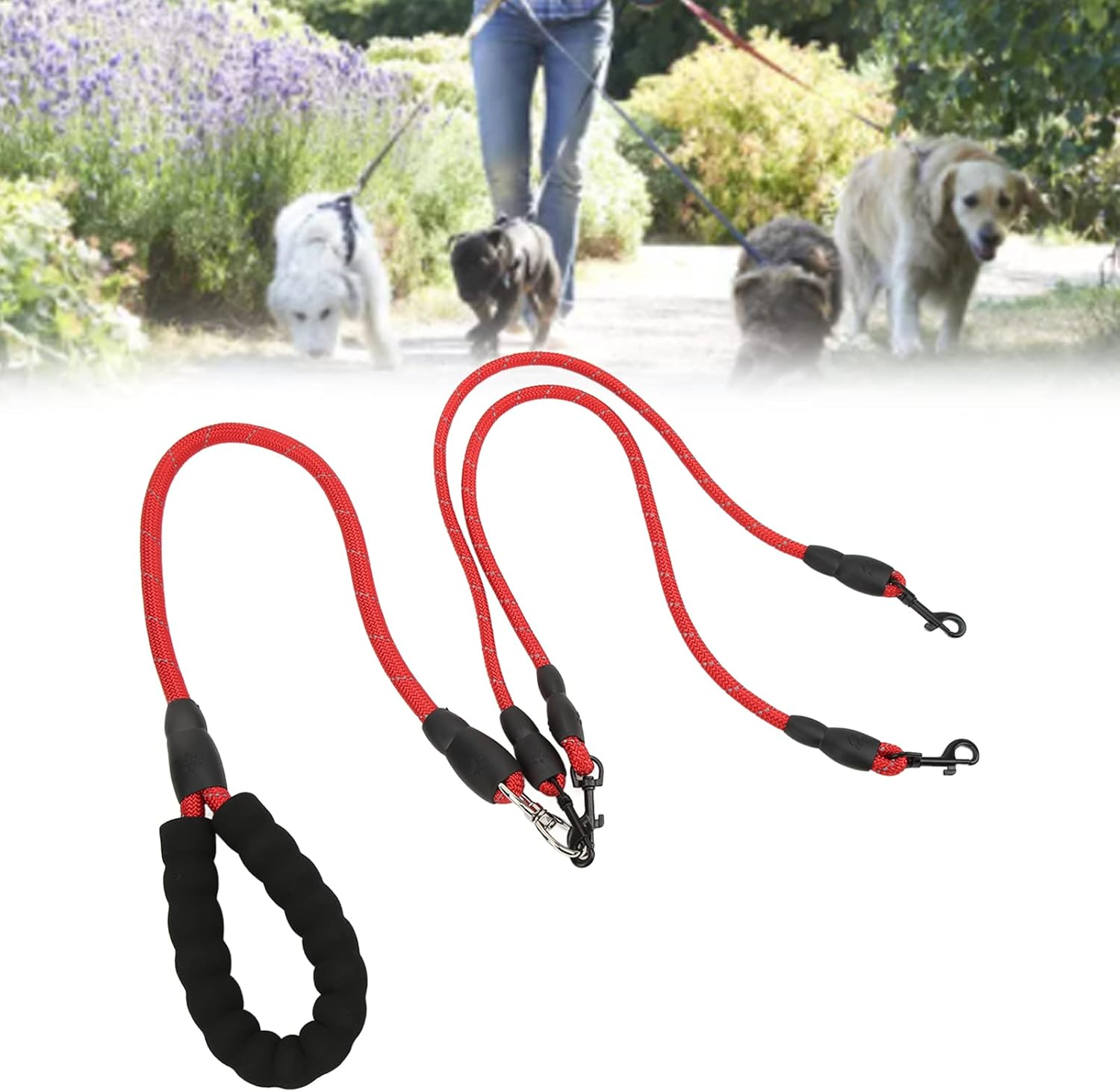 Dog Leash, 360&deg; Rotation Reflective Dog Walking Leash with Foam Handle, Heavy Duty Large Dog Leash for Small Medium and Large Dogs Hiking Camping Backyard Beach (Red) image number 5