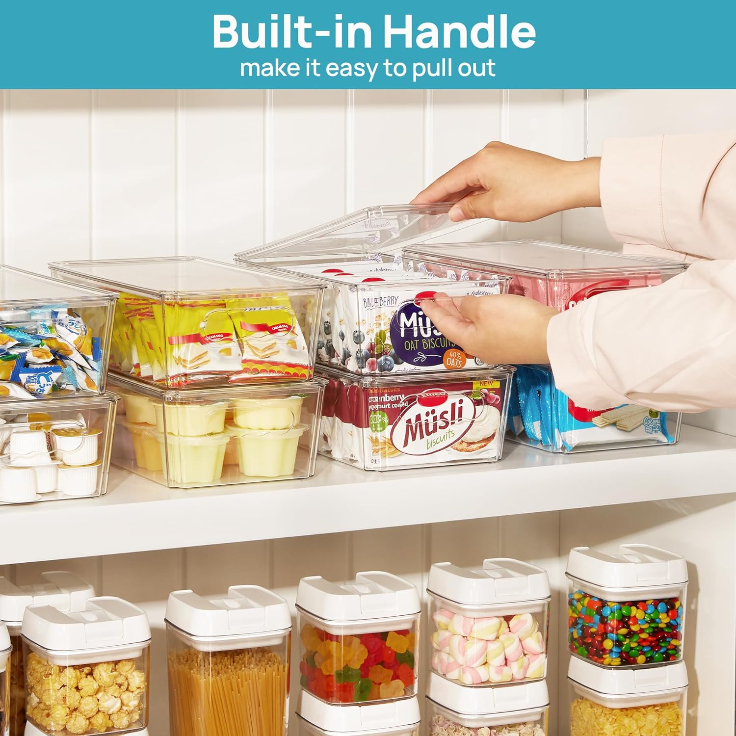 Vtopmart 8Pcs Clear Organizers and Storage Bins with Lids, Stackable Plastic Storage Containers with Handles for Fridge, Freezer, Pantry, Cabinet, Kitchen Organization and Storage image number 5