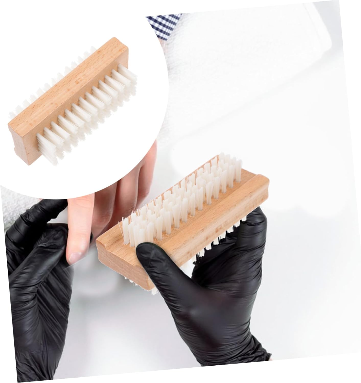 ERINGOGO Nylon Bristle Nail Brush Two Sided Nail Tool Wooden Manicure Brush Art Tool Pedicure image number 3