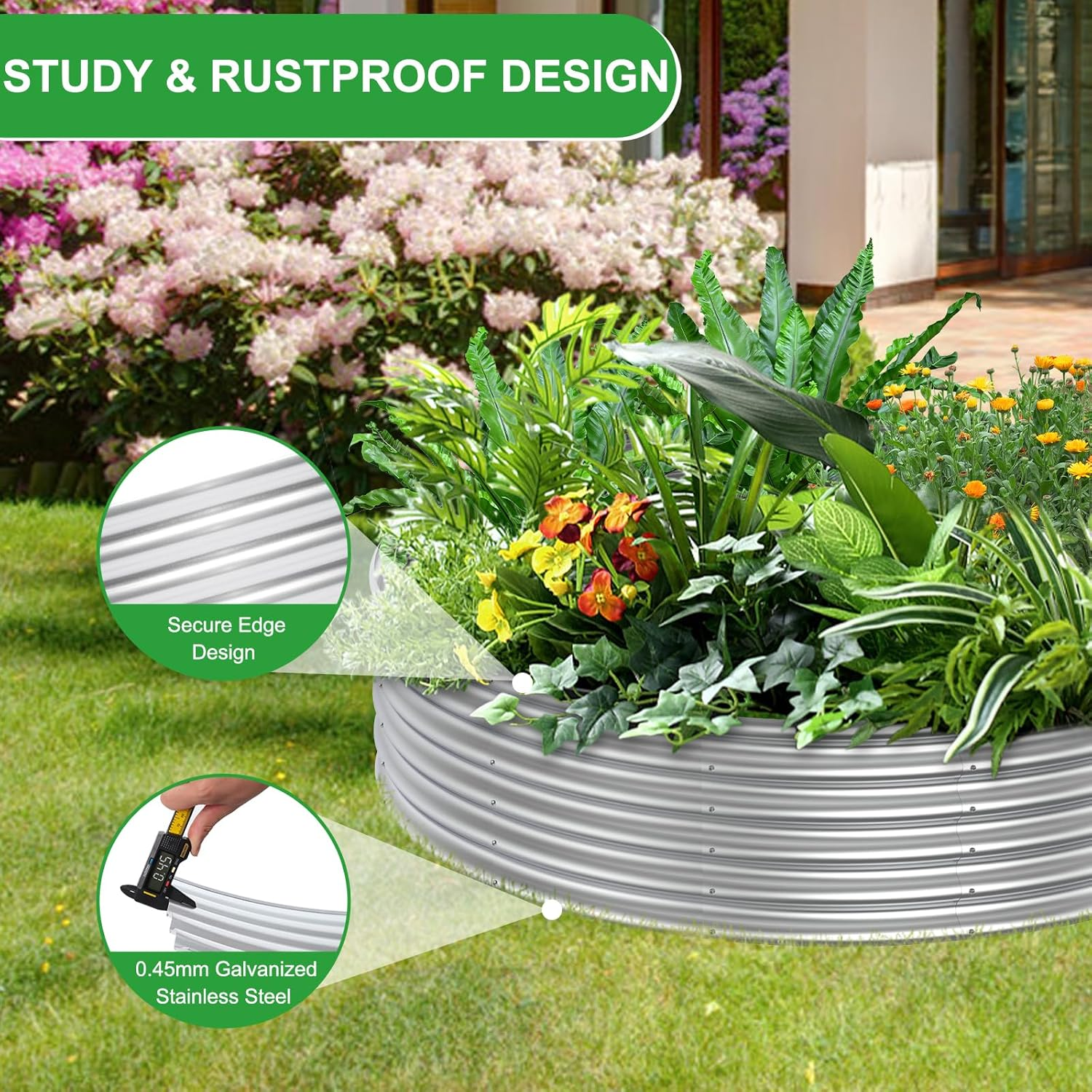 Galvanized Raised Garden Bed Kit, 5X5X1Ft Large Outdoor Planters Boxes, Metal round Planter Raised Beds for Gardening Vegetables, Fruits, Flowers, Easy Assembly image number 2
