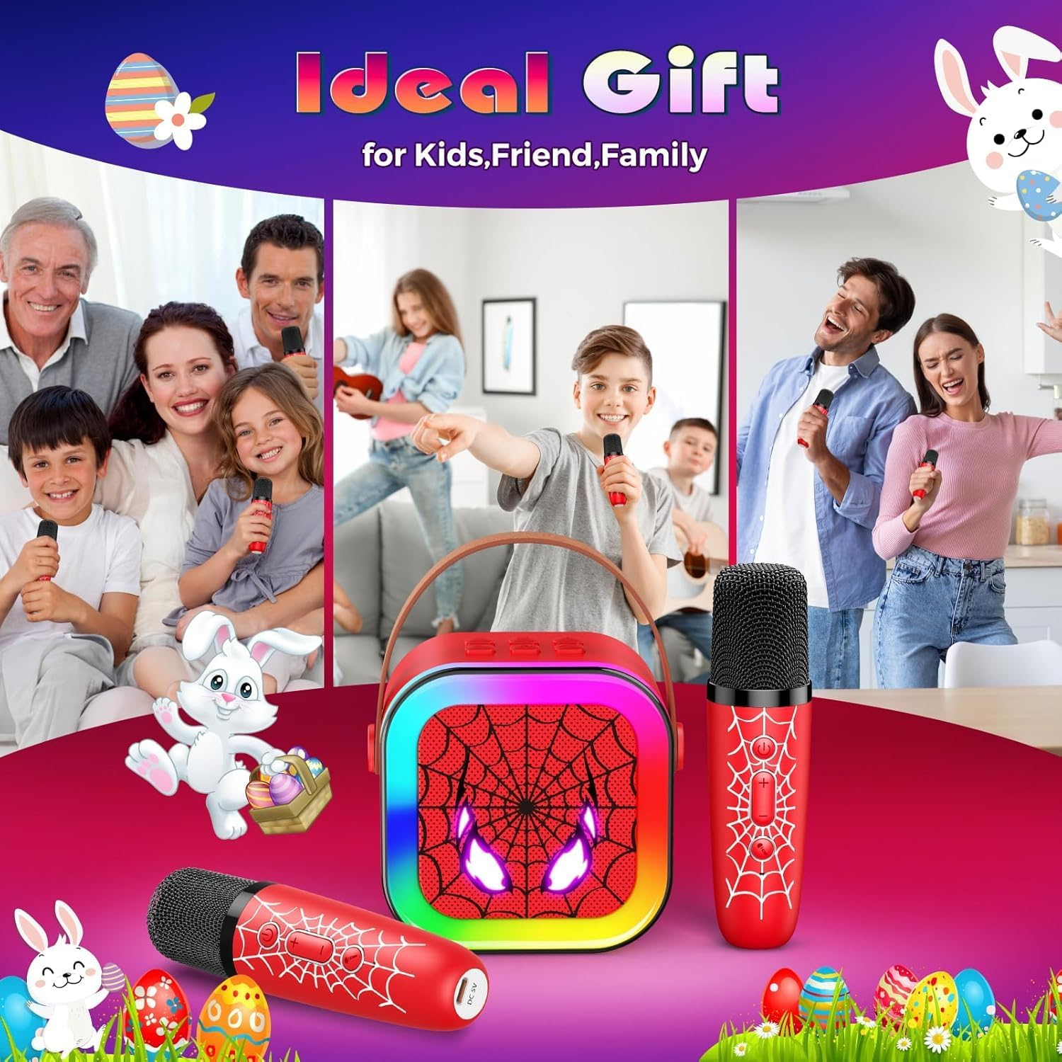 Karaoke Machine, Mini Portable Bluetooth Karaoke Machine with 2 Wireless Microphones, LED Lights, Speaker for Kids & Adults - Home Party, Birthday for Boys & Girls image number 6