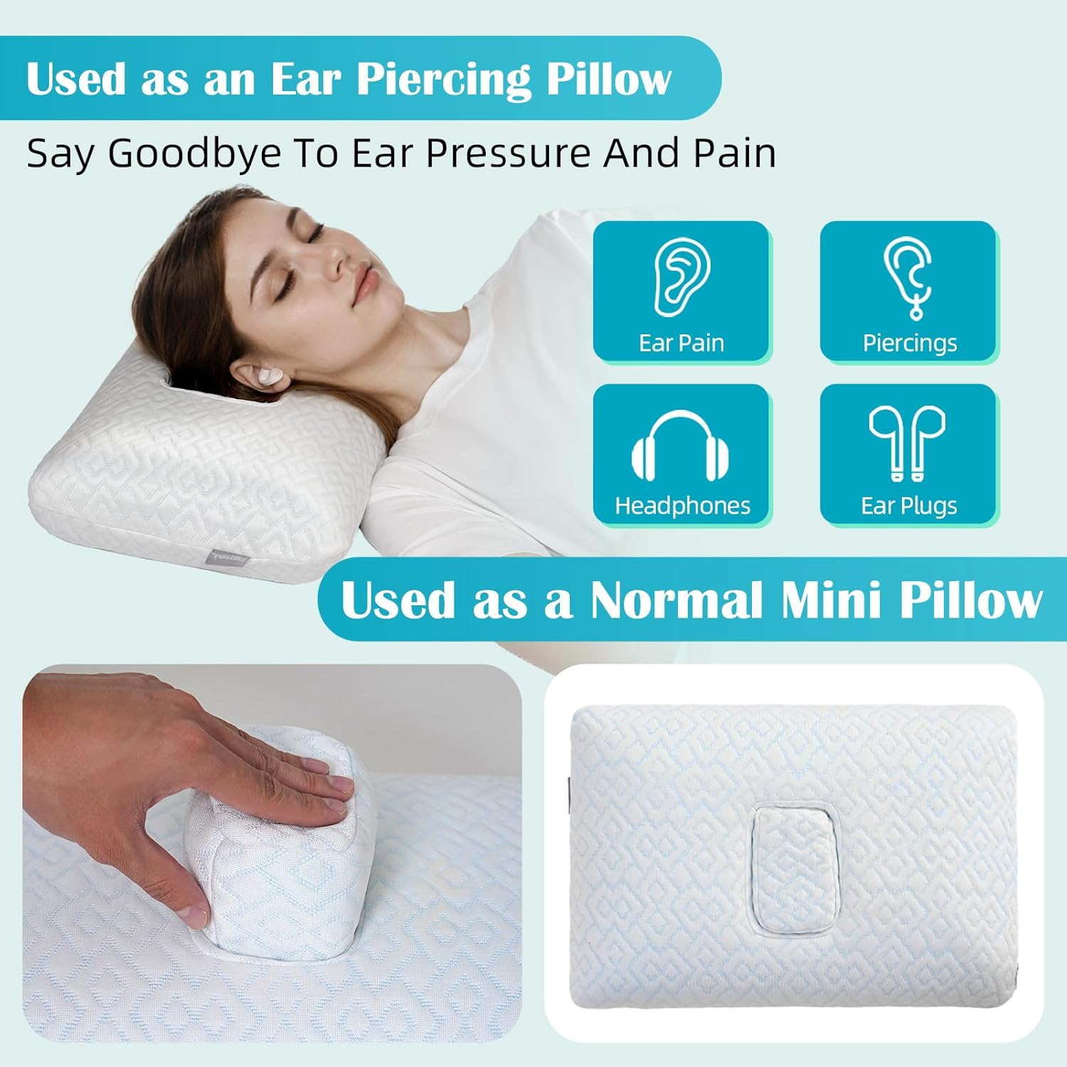 Uslixury Ear Piercing Pillow - Extra Foam Plug, Larger Off-Centered Hole, Soft Certipur-Us Memory Foam for Side Sleepers, Cool Pillowcase image number 5