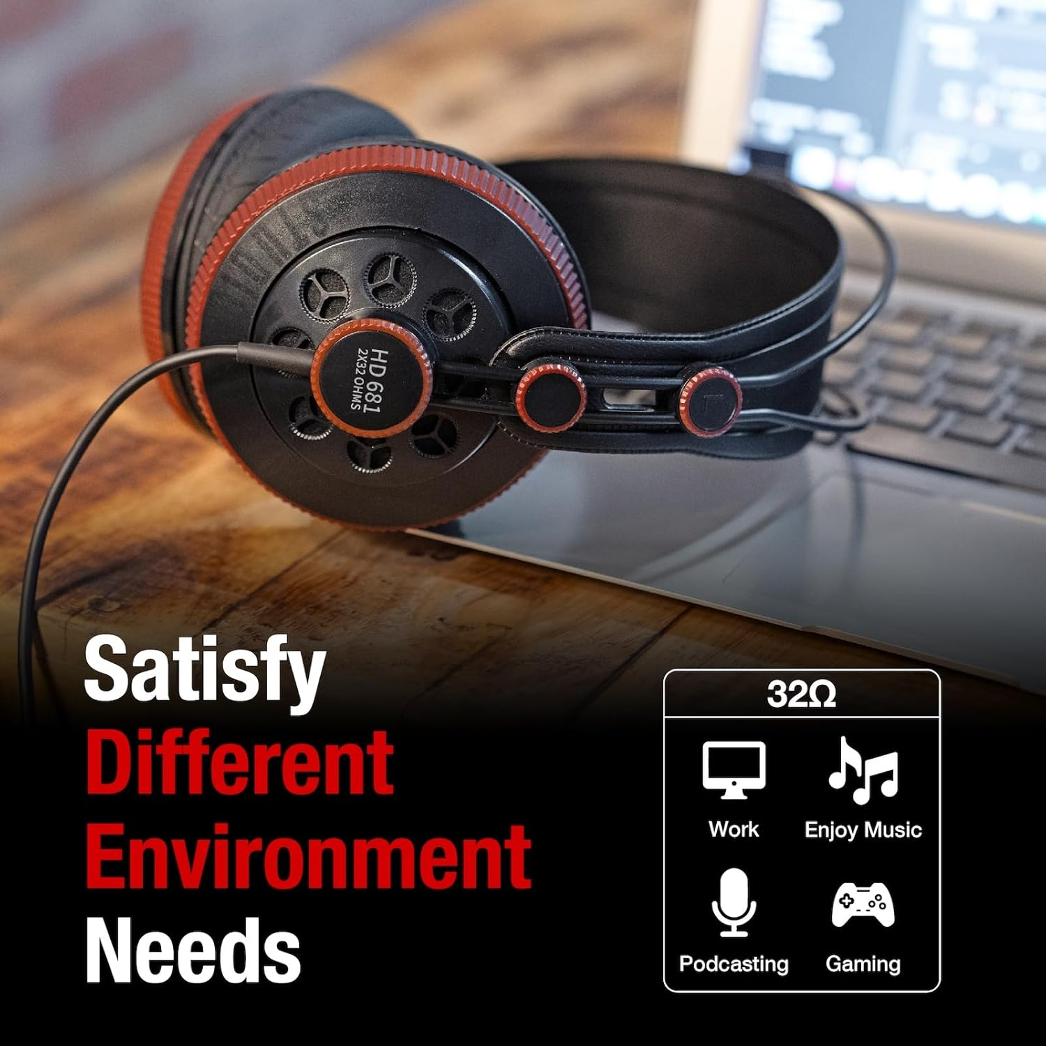 Superlux Semi-Open Professional Monitor Headphones, Black HD681-AIR Edition image number 4