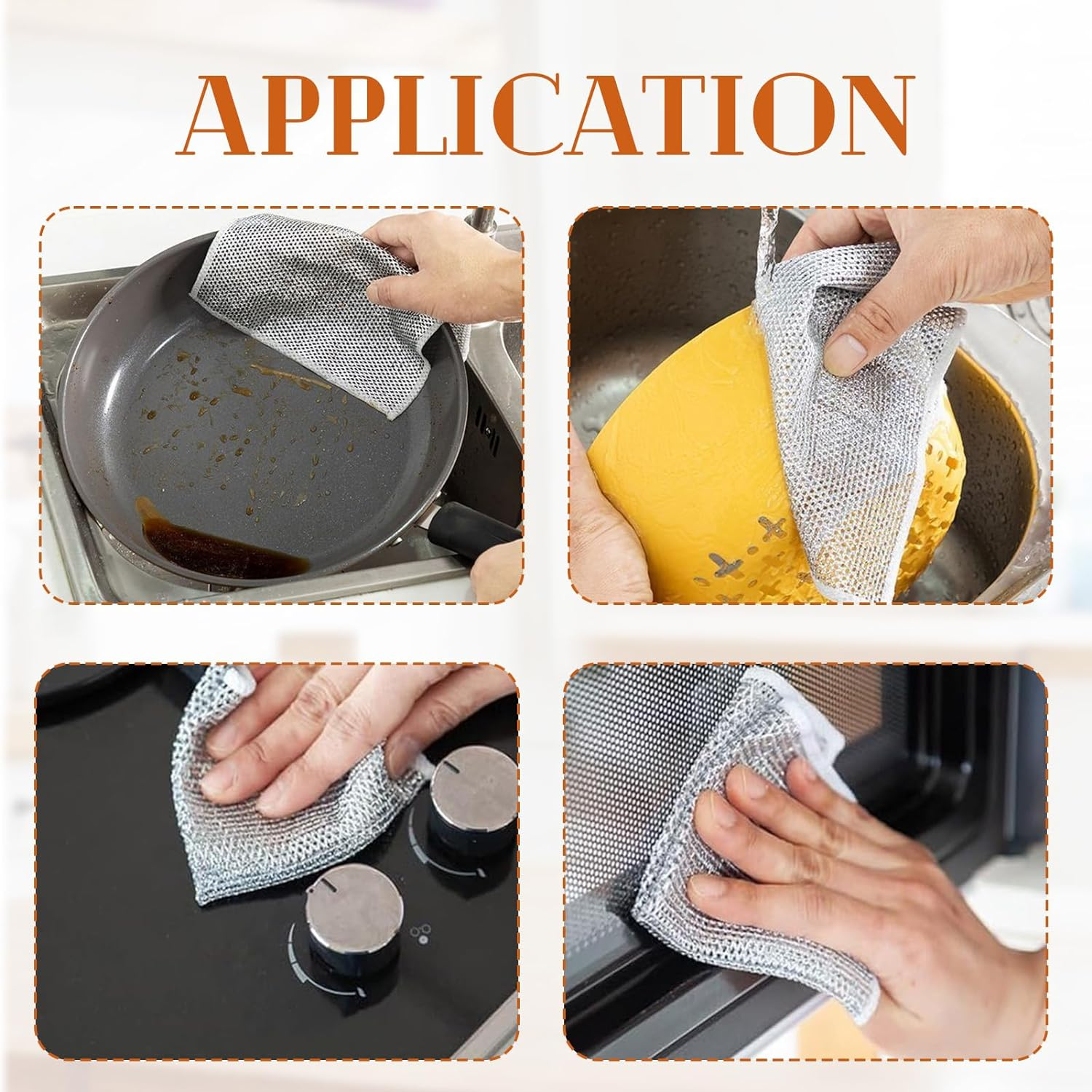 5Pcs Wire Miracle Cleaning Cloths for Wet and Dry, Reusable Non Scratch Wire Dishwashing Rags, for Effortlessly Removes Stubborn Stains from Dishes,Pots,Grills,Stoves image number 4