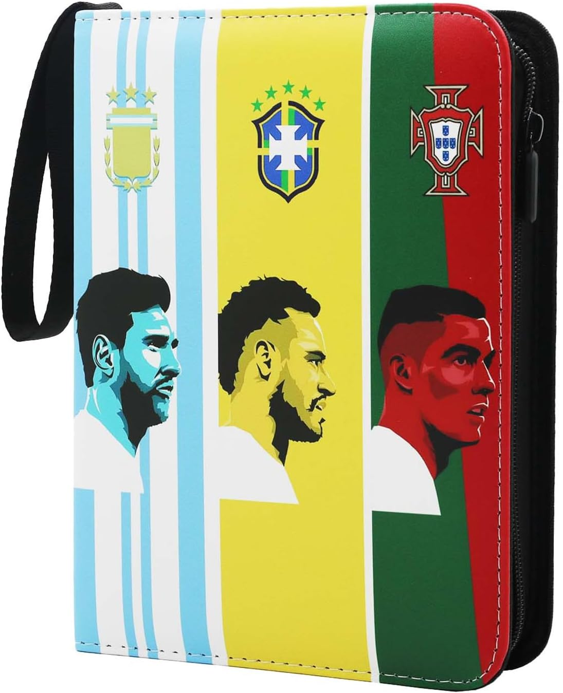 Soccer Card Binder, 4 Pocket Sports Trading Card Collection Binder, Soccer Card Holder with Zipper Carrying Handle and 50 Removable Sleeves for 400 Cards, Waterproof 3-Ring Card Album Folder image number 3