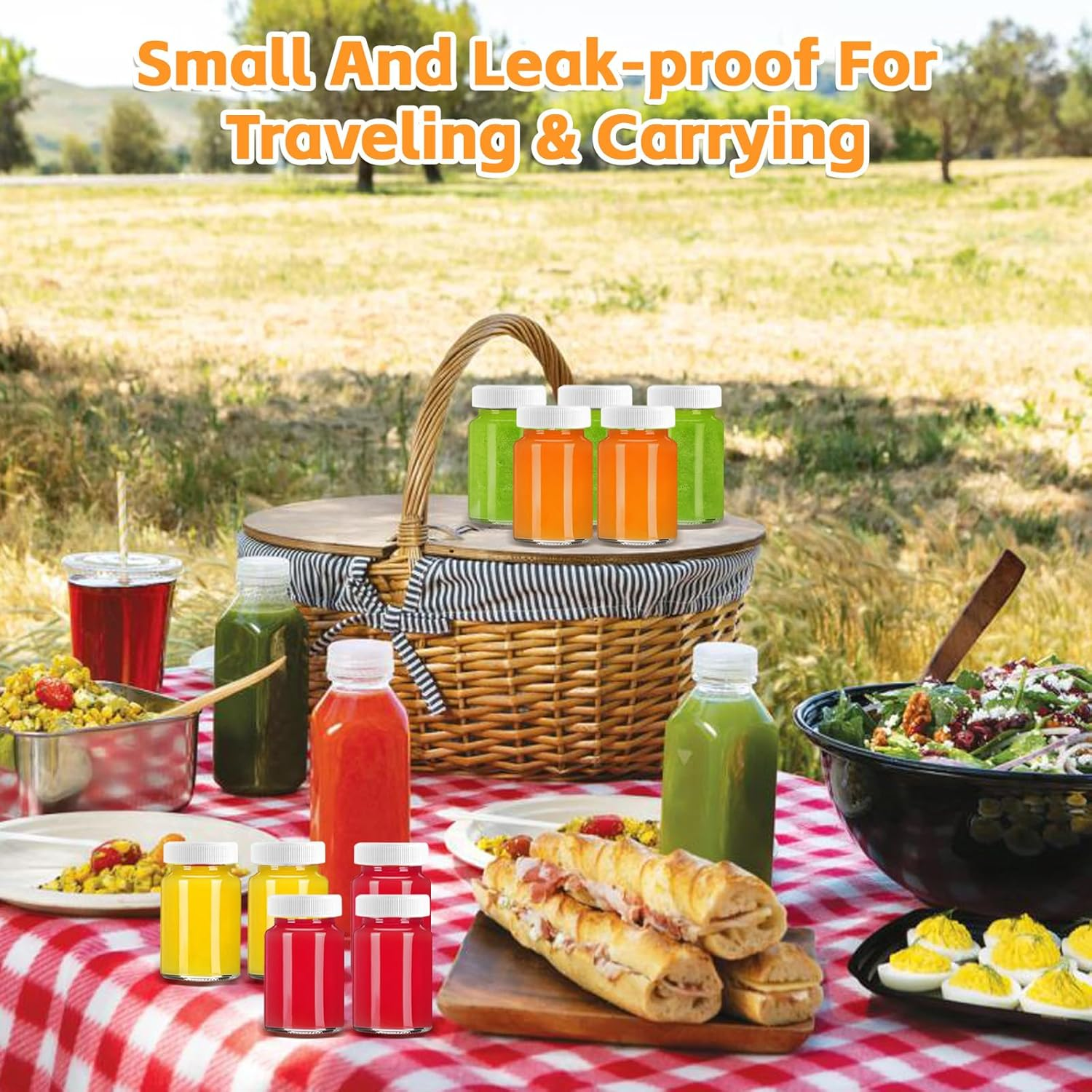 Fayrvind 16 Pack 2 Oz Glass Juice Bottles, Small Containers Shot Bottles with Lids & Stainless Steel Funnels for Travel Liquids Juicing Juice Cold Brew Bottles Smoothie Jars Homemade Beverages Bottle