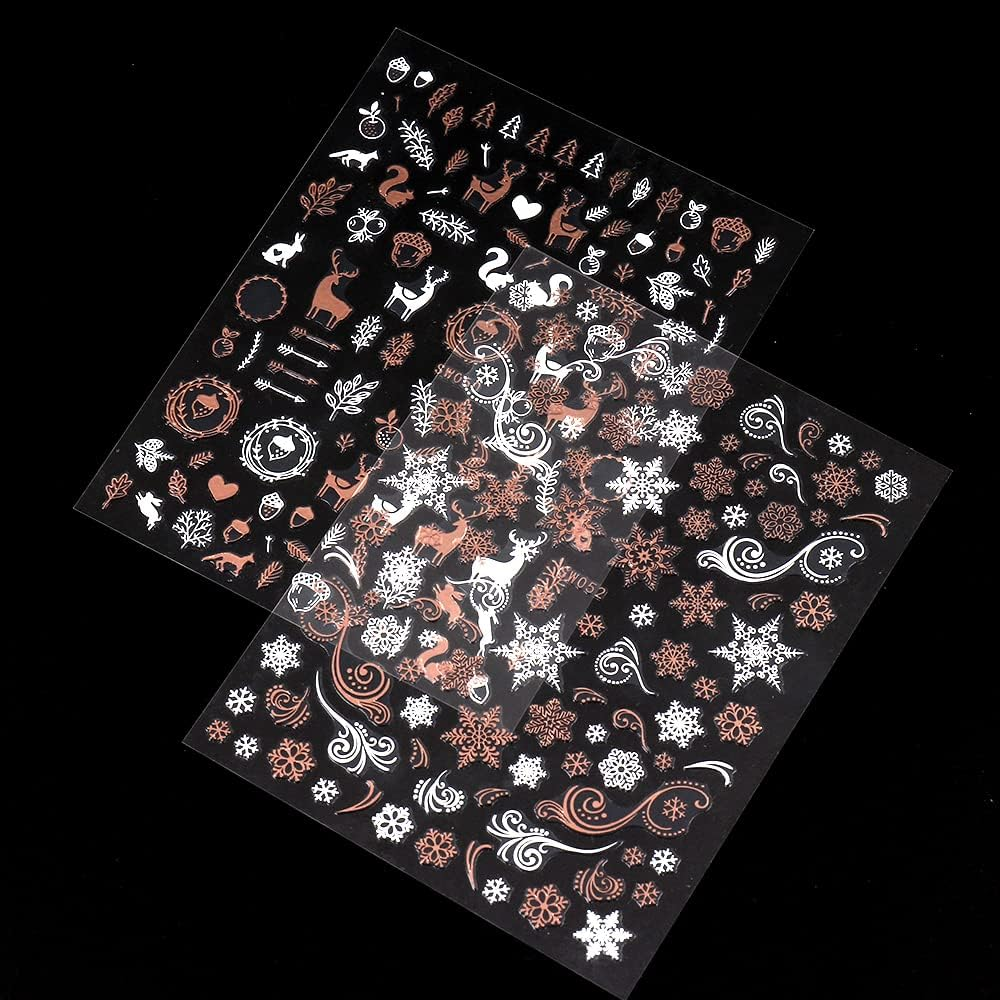 9 Sheets Christmas Nail Art Stickers Decals Self-Adhesive Pegatinas U&ntilde;as Rose Gold Snowflake Tree Winter Nail Supplies Nail Art Design Decoration Accessories