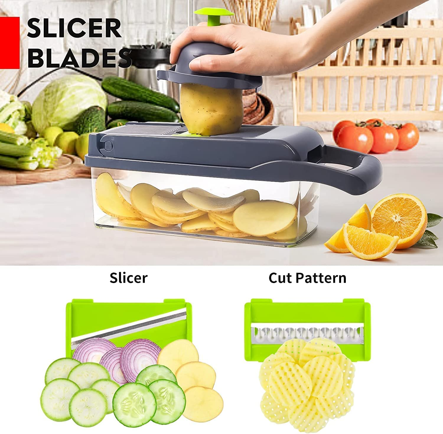 MEALIHOM 15 in 1 Vegetable Chopper Onion Chopper Mandolin Slicer Food Chopper Slicer Dicing Machine Cutter Veggie Chopper with 8 Blades Potato Carrot Garlic Chopper image number 3