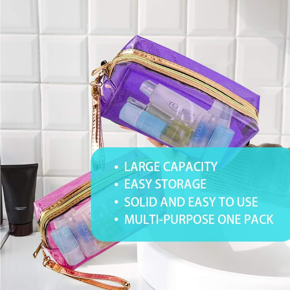 5 Pack Waterproof Cosmetic Bag, Portable Transparent Toiletry Packet, Waterproof Travel Storage Bag Large with Handle Strap for Bathroom, Vacation, Travel, Bedroom Organization image number 2
