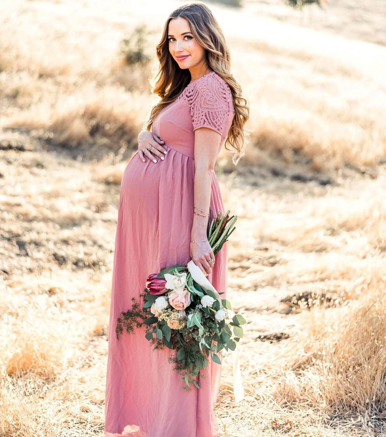 Women Maternity Dress for Photoshoot Lace Ruffle Short Sleeve Gown Maxi Wedding Pregnancy Photography Dress