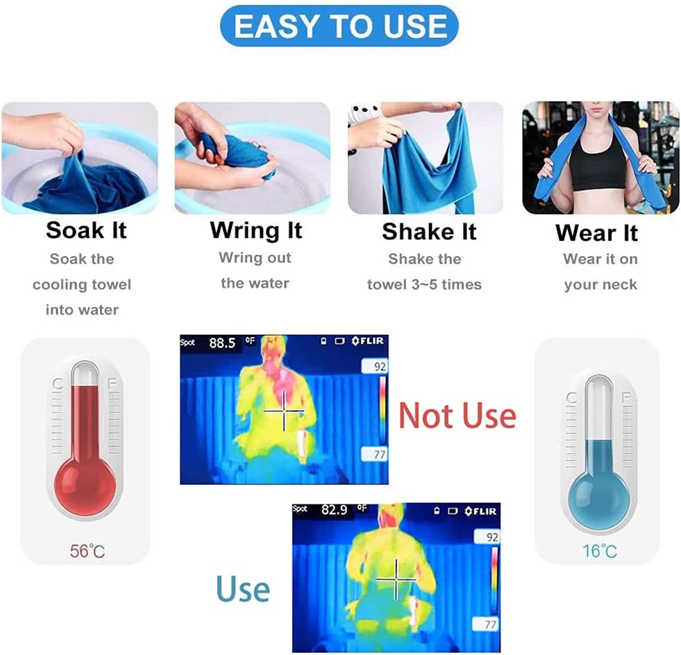 4 Pcs Cooling Towel (40"X 12"), Ice Towel, Microfiber Towel, Soft Breathable Chilly Towel Stay Cool for Yoga, Sport, Gym, Golf, Camping, Fitness, Running, Workout & More Activities image number 4