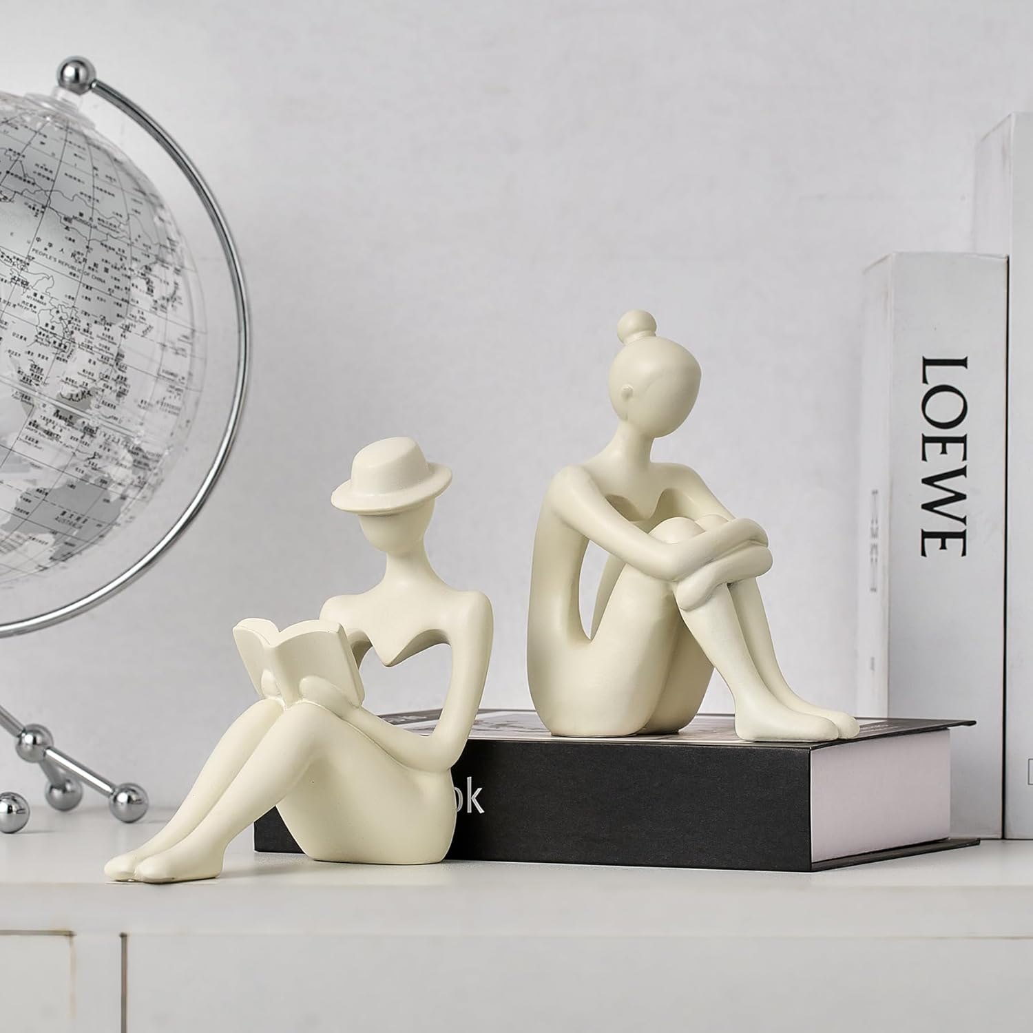 TIMEBUS Beige Thinker Statues Decor for Living Room, Modern Sculpture Shelf Decor Accents, Minimalist Abstract Figurine Decorations for Bookshelf Coffee Table Office Home Library image number 4