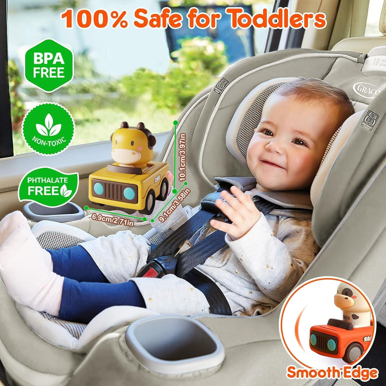 Press & Go Car Toy for Toddlers 1-3, Baby Animal Racing Cars, Infant Play Vehicle Set, Baby Push Go Friction Car Toys for 6-9-12-18 Months, 1St Birthday for 1-2 Years Old Boys image number 4