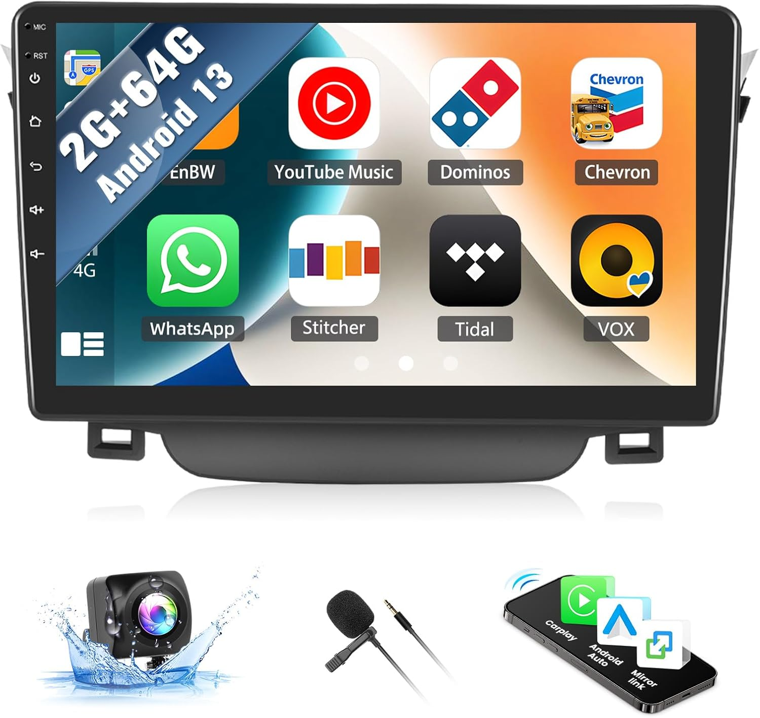 SIXWIN 2G+64G Android Car Stereo for Hyundai I30 2011-2015 9 Inch Touch Screen with Carplay Android Auto Mirror Link Bluetooth GPS Navigation Wifi FM SWC Backup Camera MIC image number 6