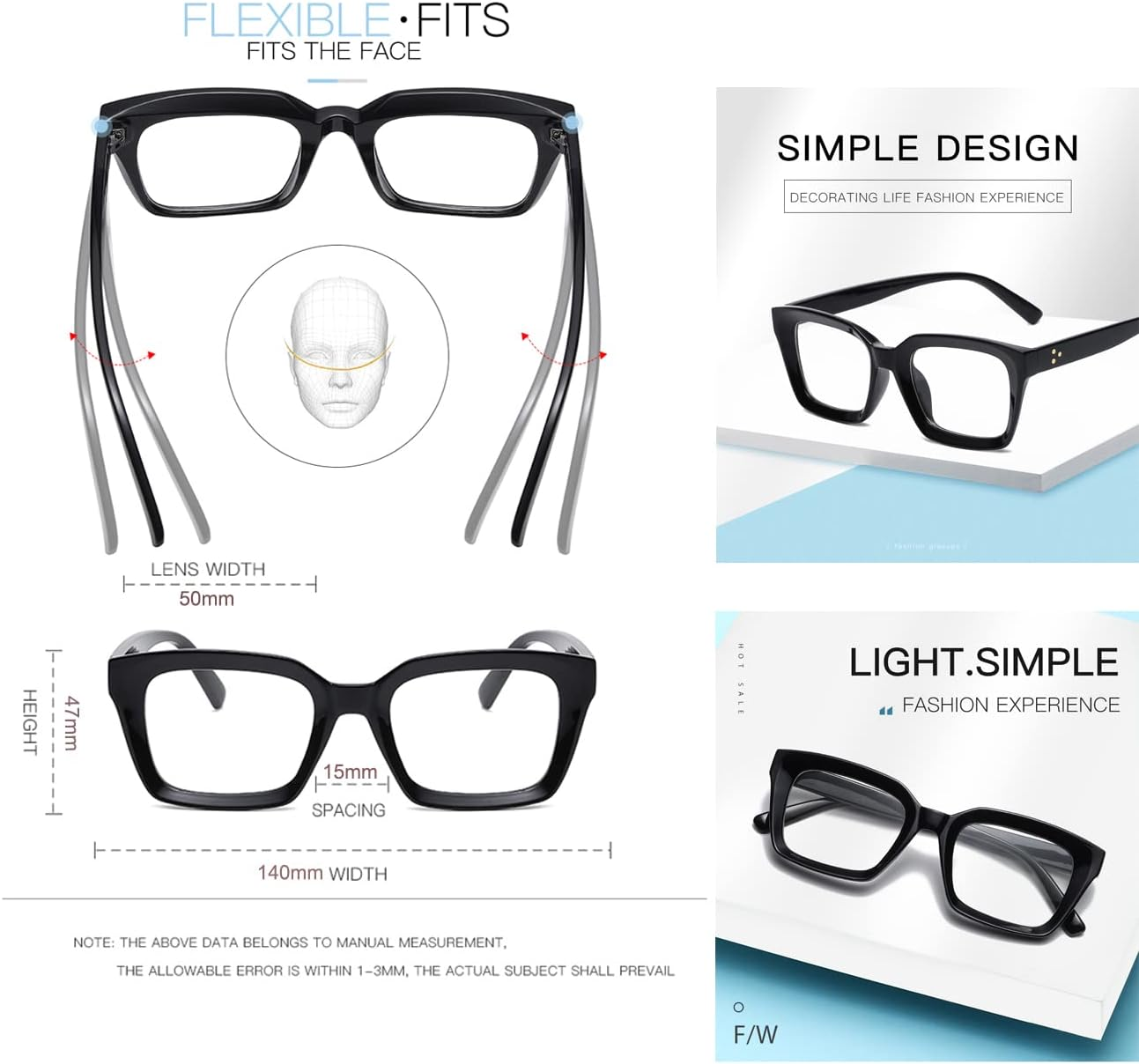 JOVAKIT Non  Glasses for Women Men Fashion Square Frame Eyeglasses - Blue image number 5