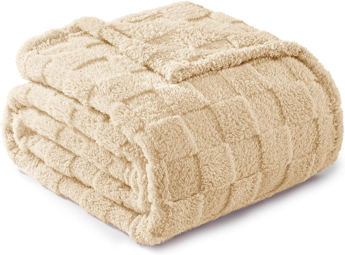 Fleece Throw Blanket for Sofa - Soft Checkered Single Blankets for Women, Fluffy Cosy Warm Blanket for Bed (Sage Green, Queen)