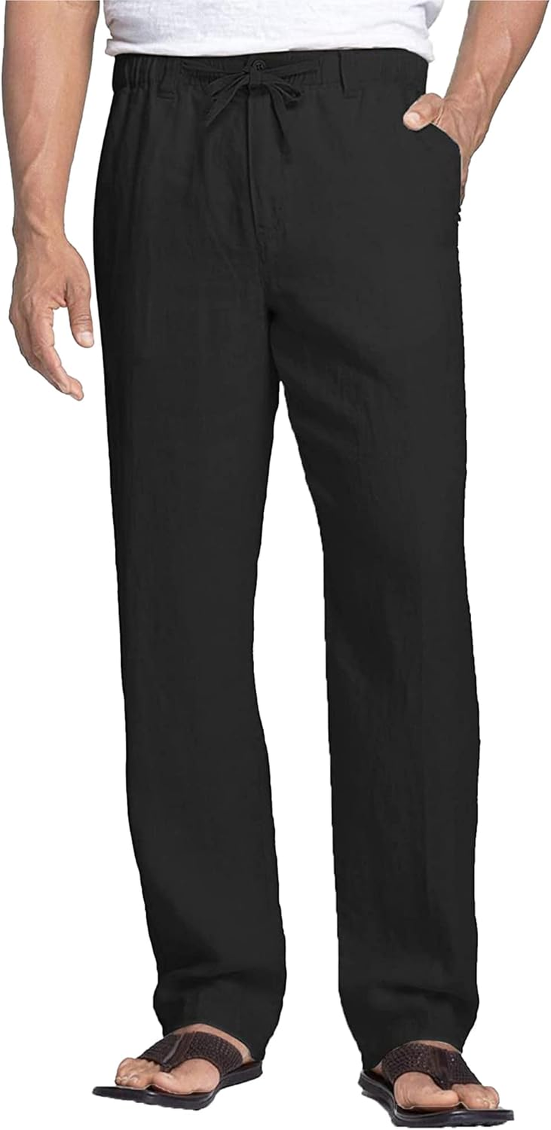 NANAMEEI Men'S Linen Pants Elastic Waist Cotton Trousers Drawstring Yoga Beach Pants