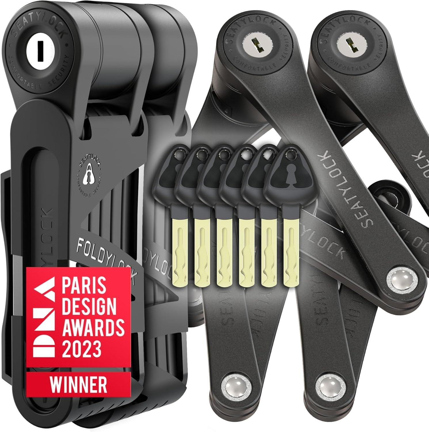 Seatylock Foldylock Mini Folding Bike Lock - Patented Lightweight Bicycle Lock - Heavy Duty anti Theft Guard with Key for Electric Scooter & City Bikes - 29.5"