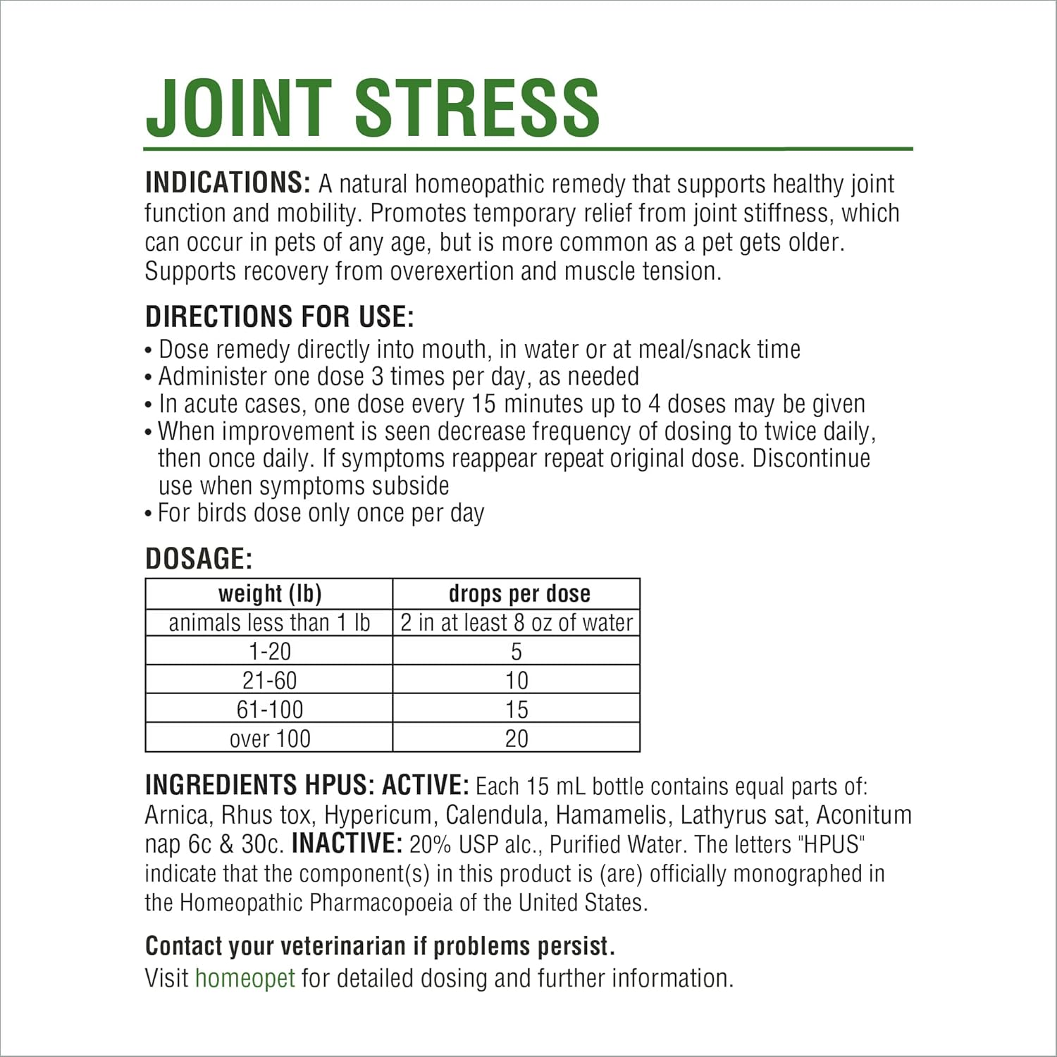 Homeopet Joint Stress, Joint Support for Dogs and Cats, Liquid Pet Meds to Support Healthy Joint Movement, 15 Milliliters image number 1