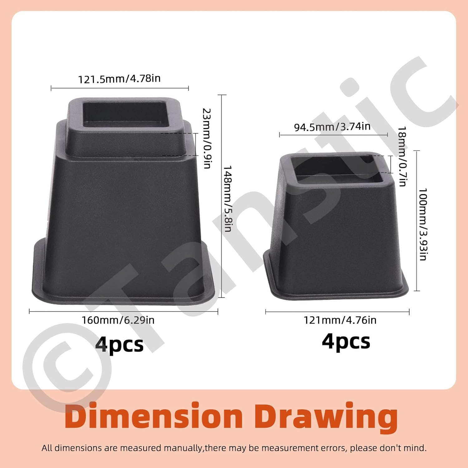 Tanstic 8Pcs Bed Risers Kit, Heavy Duty Bed Elevators in Heights of 4 Inch & 6 Inch, Adjustable Bed Furniture Risers, Bed Lifts Risers for Sofa Table Legs (Black) image number 2