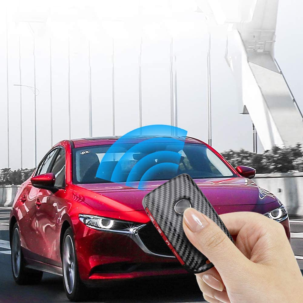 Ontto for Mazda 3 Alexa Car Key Cover Keyring for Mazda 3 CX-30 CX-5 CX-9 Mazda 3 Sedan 2019 2020 Key Fob 3 Buttons Accessories Remote Key Shell Keychain Key Holder Smart Key Protector-Carbon Red A image number 4