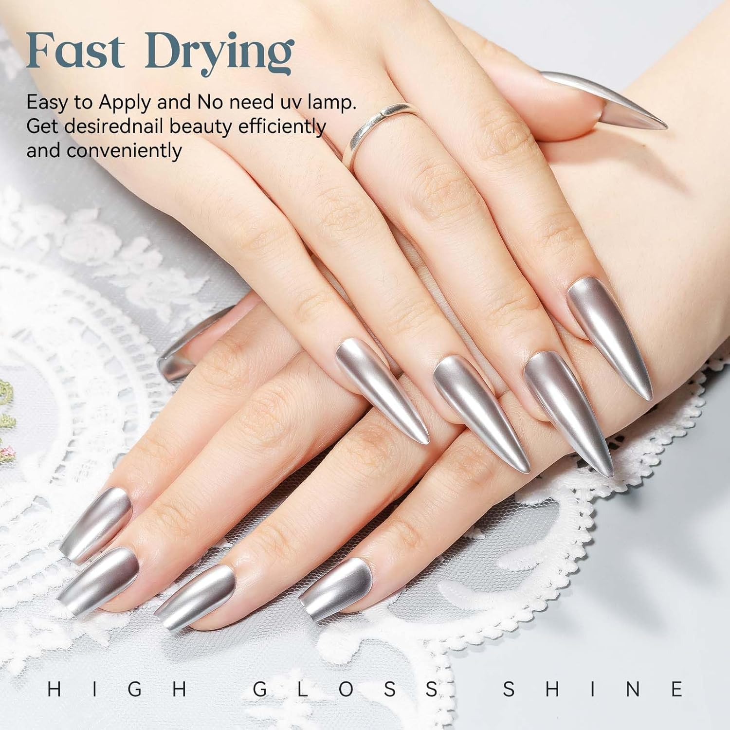 MIZHSE Silver Chrome Nail Polish, Quick Dry Metallic Nail Polish, Quick Dry Mirror Chrome Nail Lacquer Bright Color Oil-Based Nail Art Manicure Home DIY - Green Nail Polish image number 6
