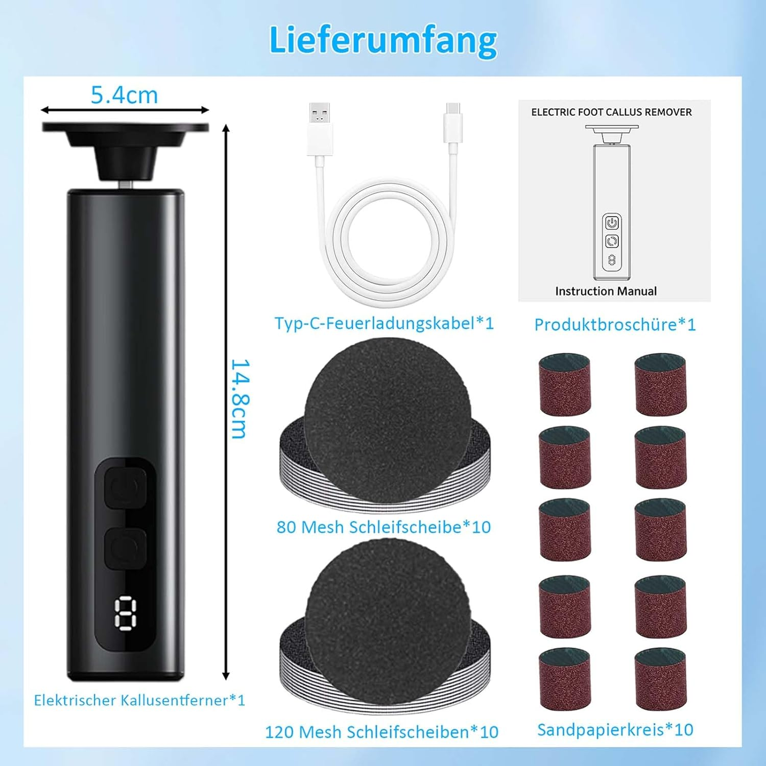 Electric Callus Remover, Rechargeable 9 Adjustable Speed Callus Remover with 30 Replacement Pads, Foot Care Device Pedicure for Dead/Hard/Cracked Skin, 2 in 1 for Foot and Hand Care