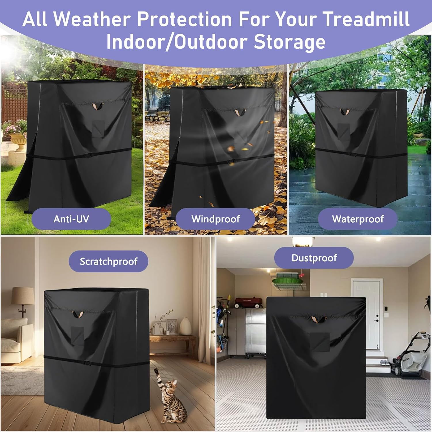 Treadmill Cover Waterproof Outdoor,Heavy Duty 420D Folding Running Machine Protective Cover with Waterproof Zipper Easy to Put On,Air Vent,Windproof Buckle,Universal Fit for Fodable Treadmills image number 2