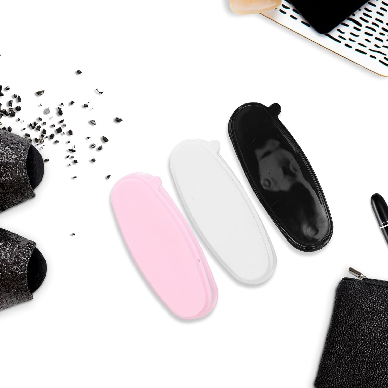 FOYTOKI 3Pcs Nail Powder Organizer Tray Portable Dip Powder Recycling Containers with Design for Manicure Professionals and Mobile Nail Techs Includes White Pink Black and Travel Use image number 2