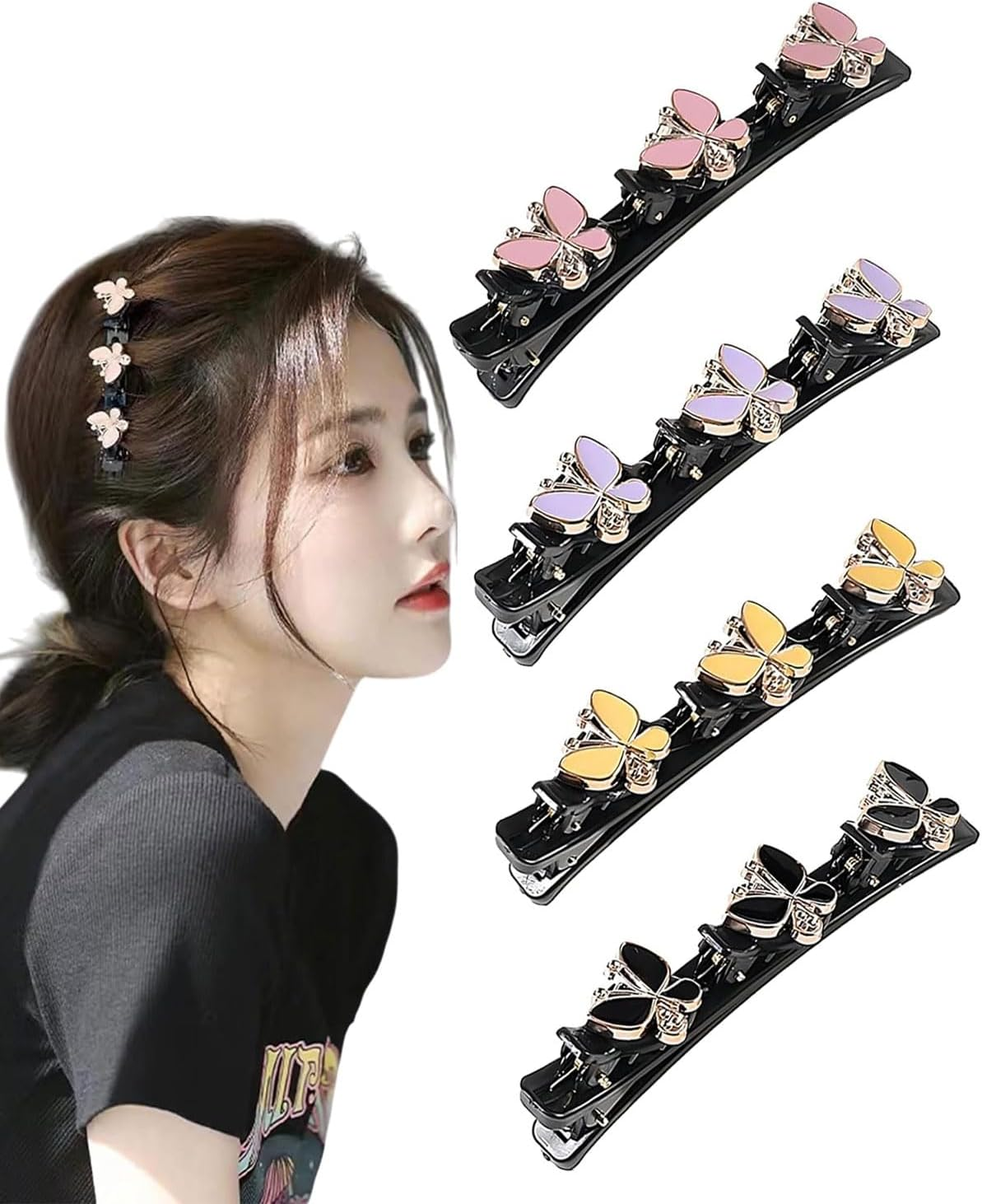 MOPZIJA 4 X Hummingbird Hair Clip with Crystal Flower, Rhinestones Hair Clip for Women, Braided Hair Clips, Hair Pin Duck Beak Clip, Fashionable Double Layer, Hair Clips Hair Accessories image number 3