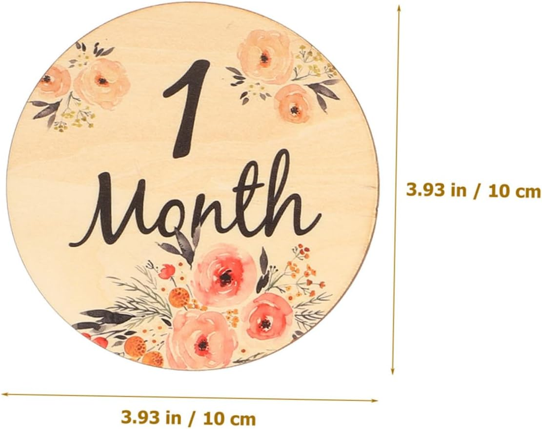 Toddmomy 12 Pcs Wooden Monthly Milestone Cards Double Sided Photo Props for Newborn Growth Tracking Chic Milestone Discs for Room Decor and Memorable Moments image number 1