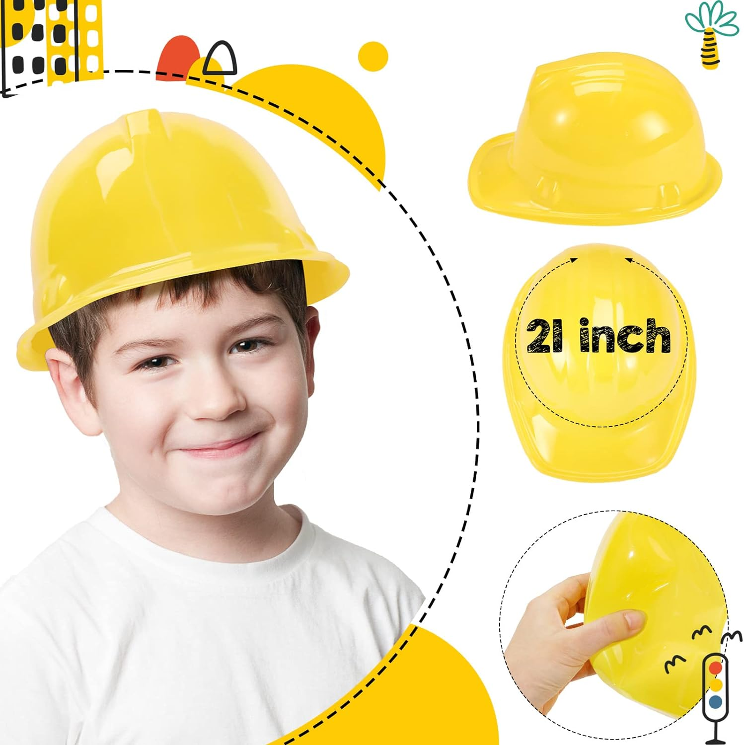 72 Pcs Construction Worker Costume for Kids Including 36 Construction Hat and 36 Construction Vest Construction Theme Birthday Party Supplies for Dressing up Supplies Birthday Role Play Accessories