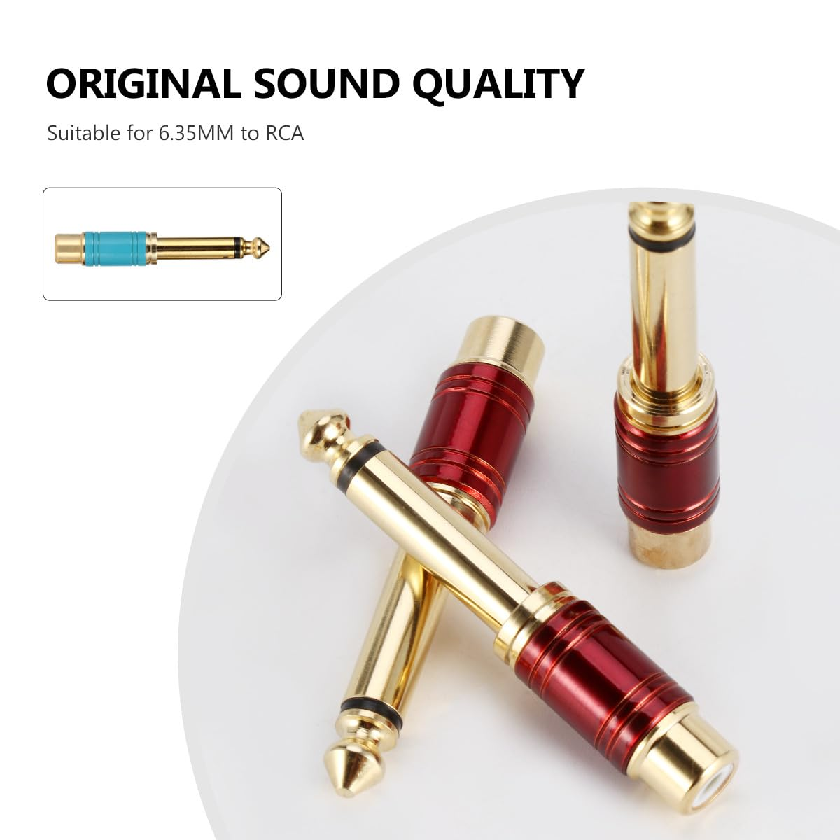 FIXOSHEE 6 Pieces 6.35Mm Mono Audio Adapter Set Female Jack to 1/4 Inch Male Metal Conversion Plugs for Guitar Mixer and Home Audio Equipment Random Color